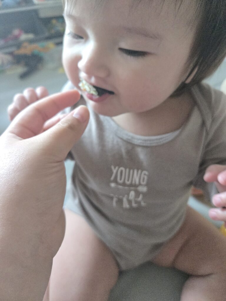 이유식과 함께 곁들인 어린이 김